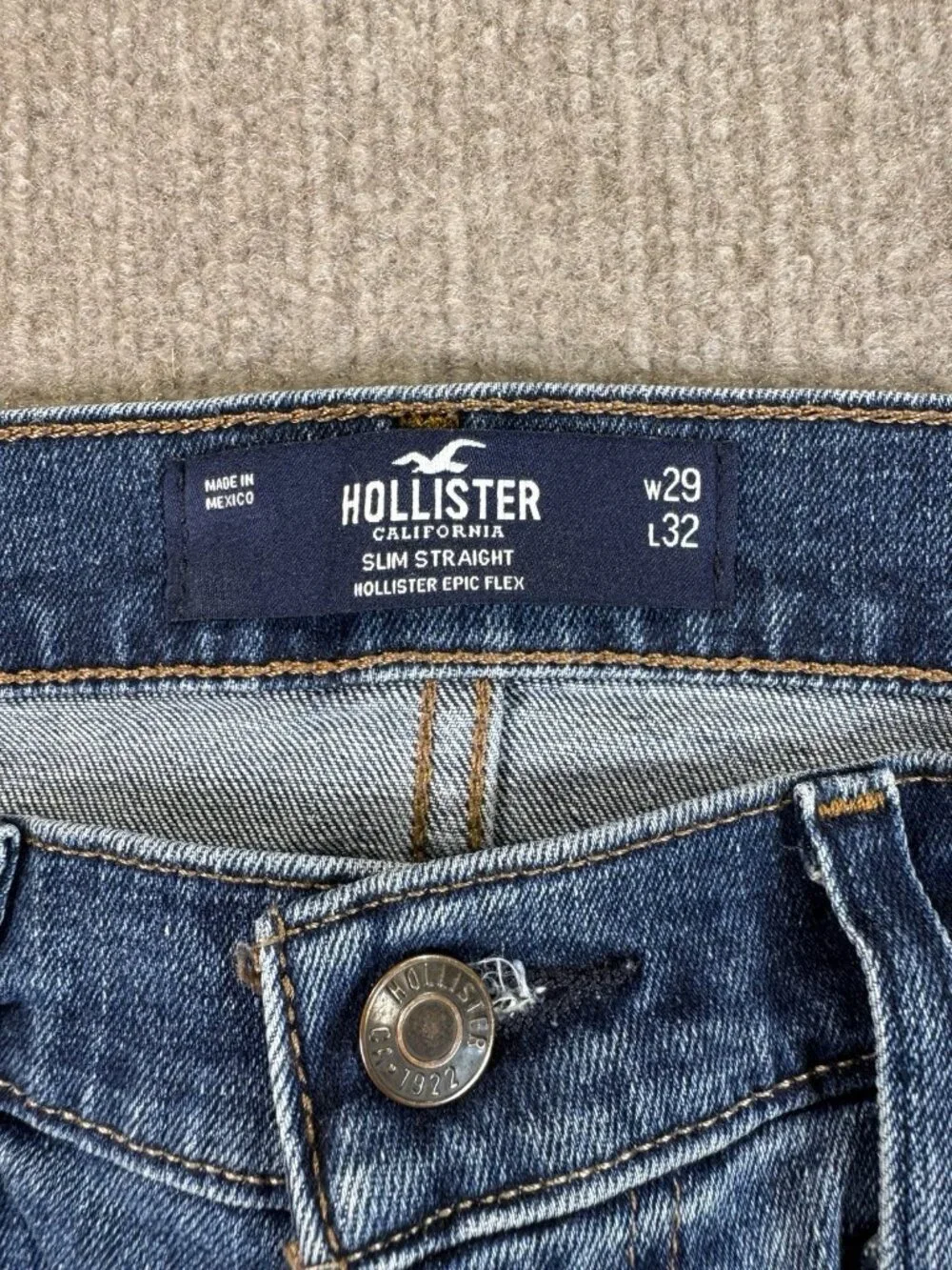 Hollister Jeans Mens 29x32 Blue Epic Flex Slim Straight Distressed Denim Pants